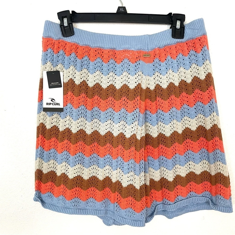 NEW Rip Curl Santorini Sun Crochet Shorts Pull On Zig Zag Multicolor Beach Sz L - Picture 3 of 7